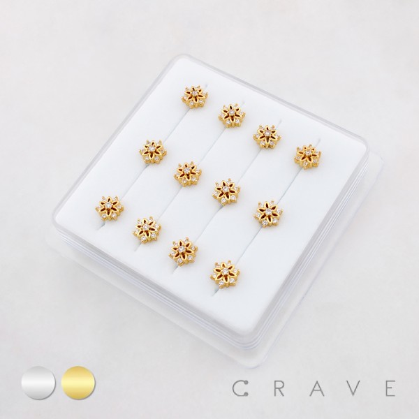 DIMENSIONAL FLORAL MULTI CZ CLUSTER POLISH 316L SURGICAL STEEL L-SHAPE NOSE BOX